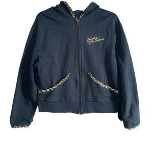 Vintage 90s Harley Davidson Leopard Trim Full Zip Hoodie Size Medium